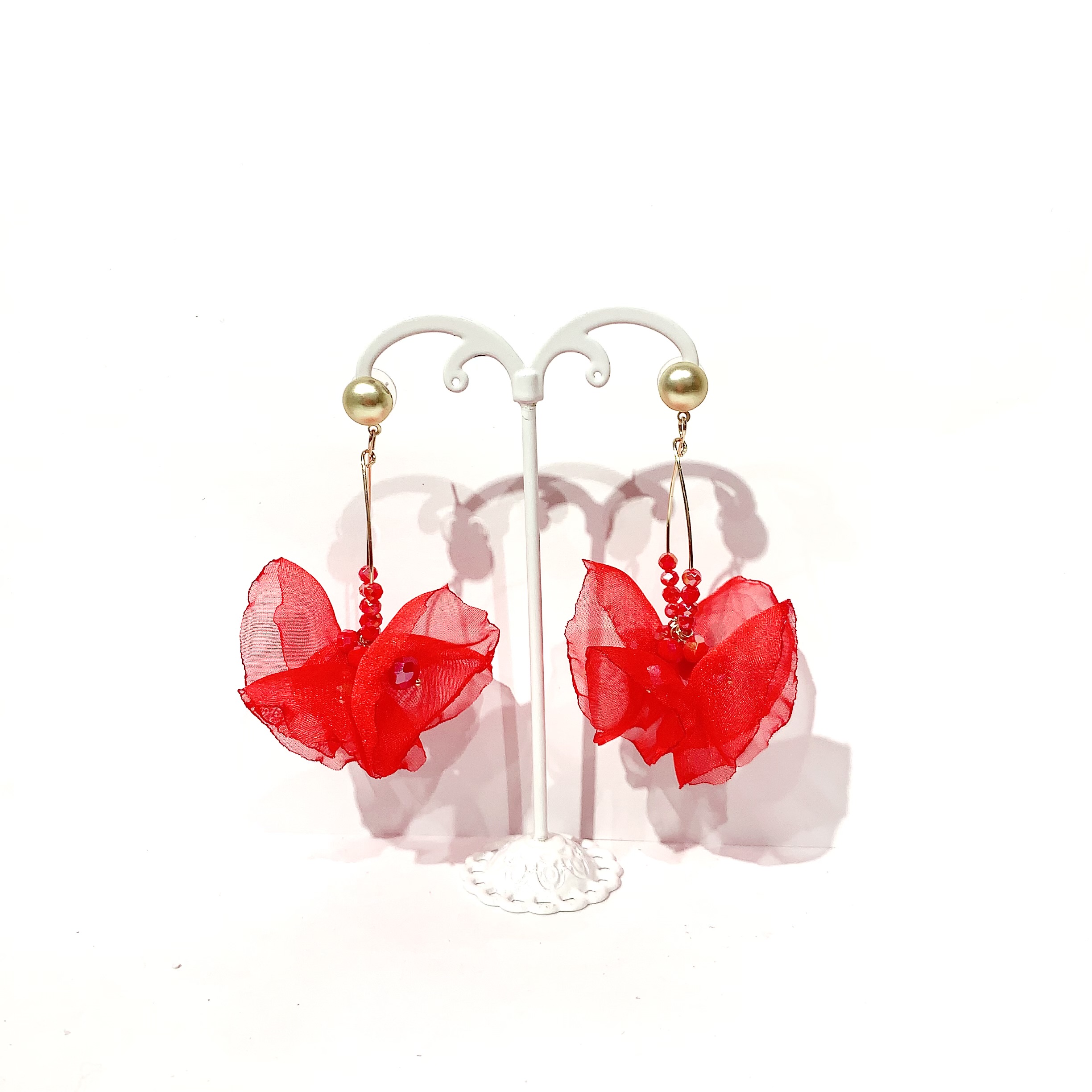 Pendientes flor tela con cristal