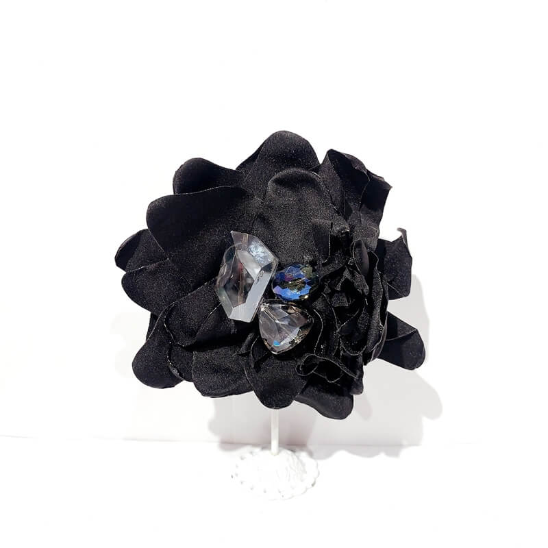 Broche flor tela con cristales 12cm