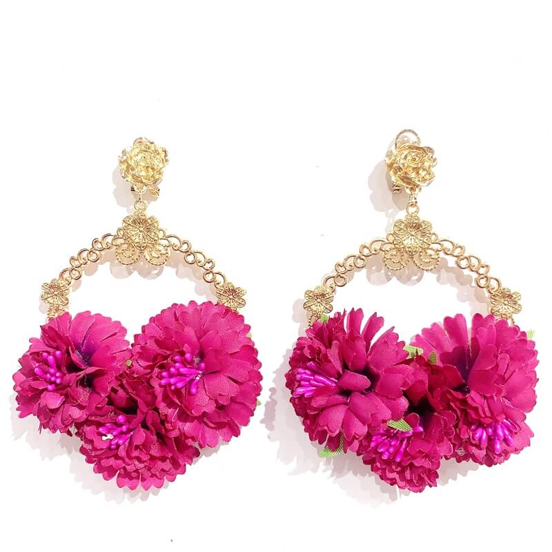 Pendientes  flamenco metal con flor E1978